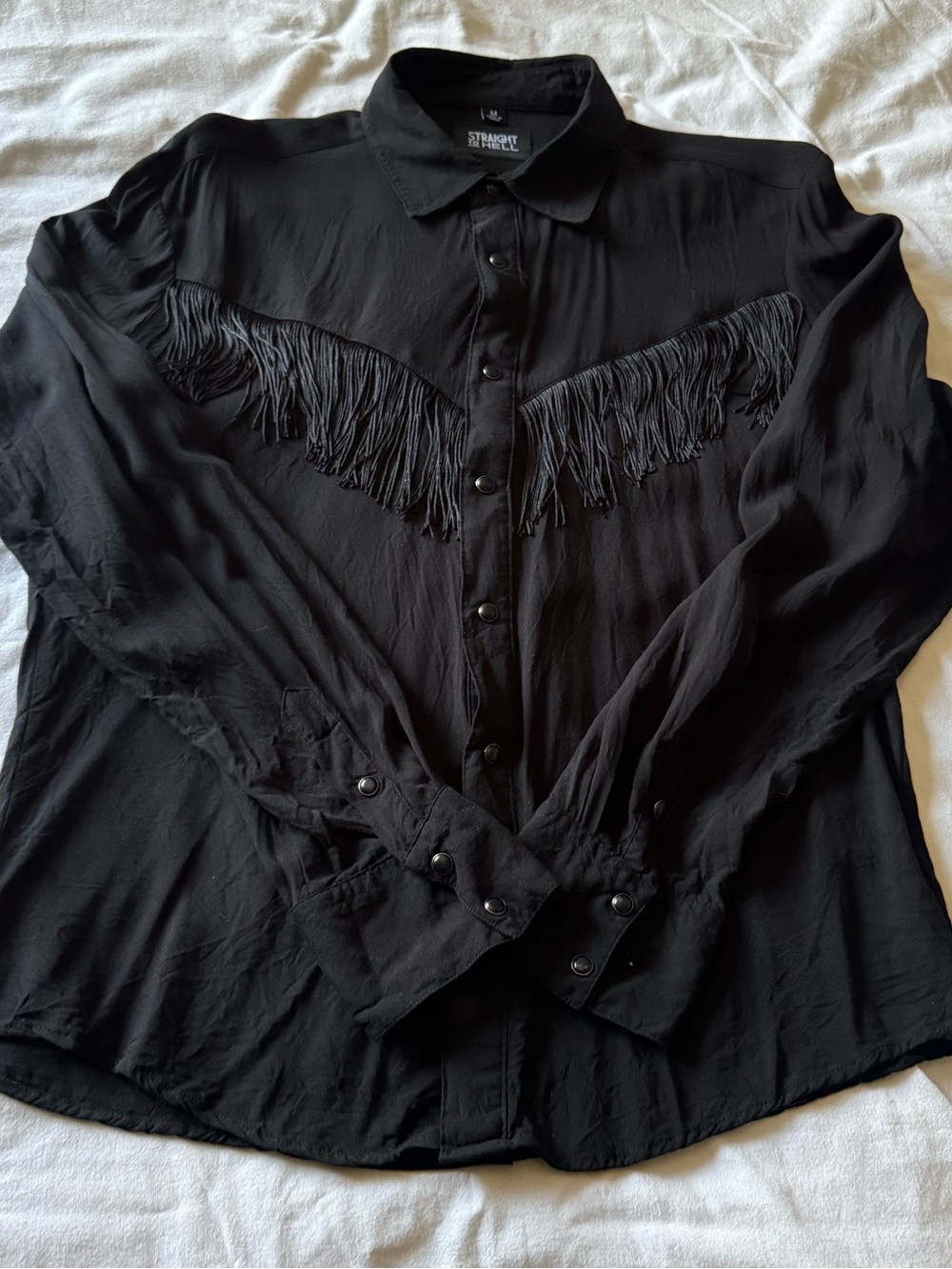 Straight To Hell Black Fringe Western Button-Down Shirt